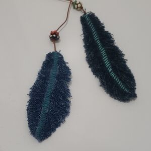 New Blue Denim Feathers and Leather Accesory